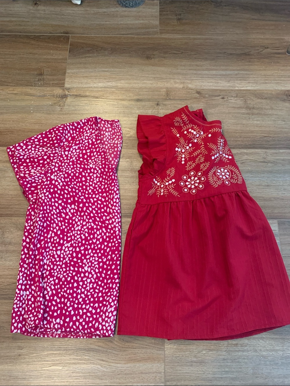 SHEIN Tops (2)Red Embroidered Ruffle Sleeve Dress with Pink print Size XL